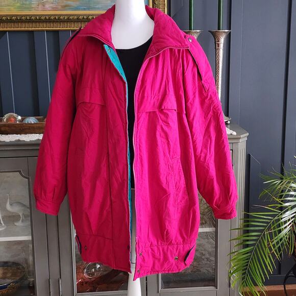 Vintage London Fog Neon Pink/Fuscia Parka Coat 16 Reg 80s 90s Ski Jacket - Picture 1 of 8